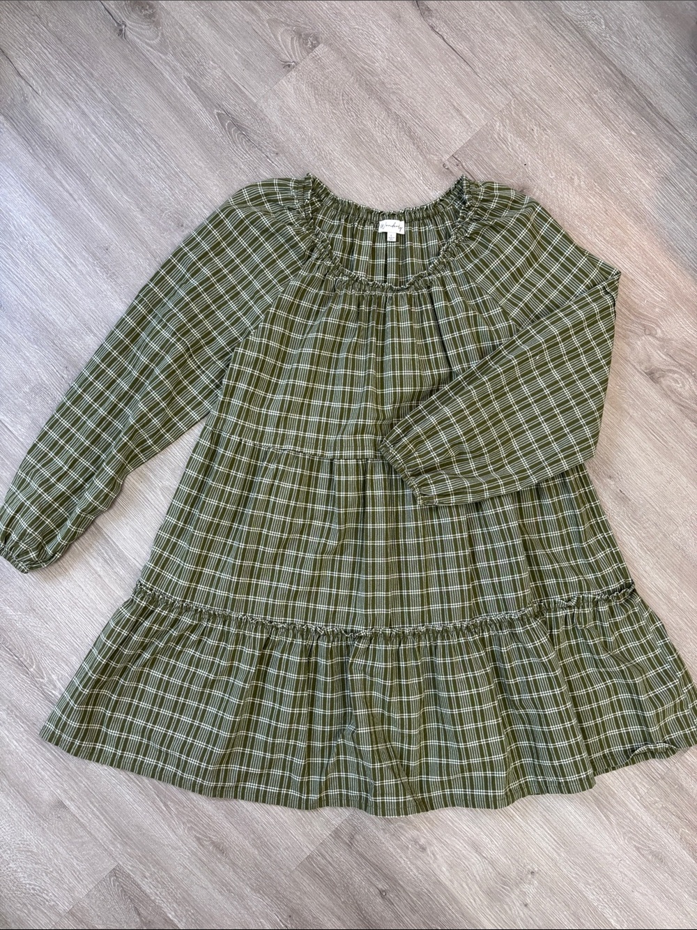 Wonderly Olive Green Plaid Mini Dress